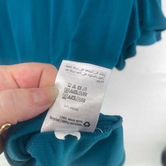 INC International Concepts Women's Ruffled Sleeve Top Shirt Stretch Blue Medium - Picture 9 of 10